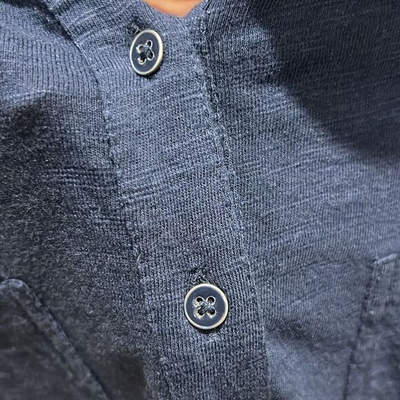 Talbots Navy Cotton Blend Button 3/4 Sleeve Shirt Dress Chest pockets Size Med - Picture 5 of 12